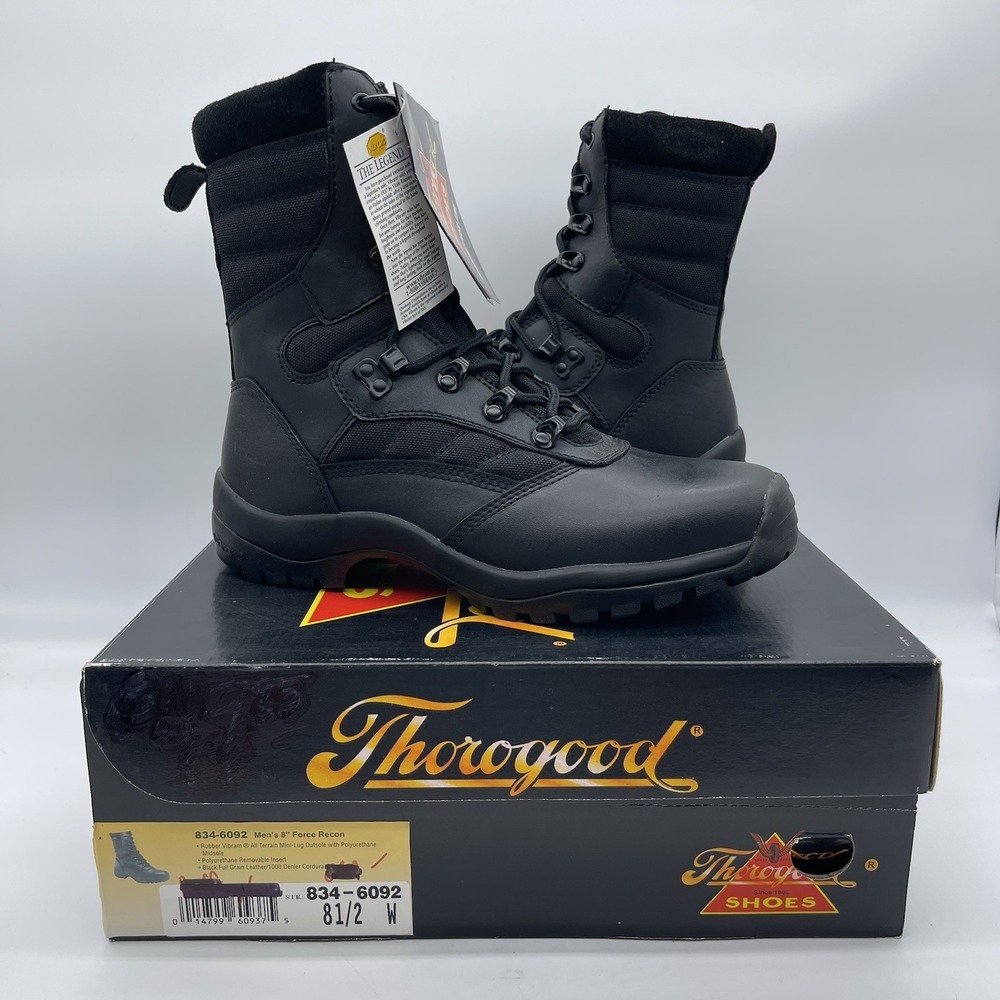Thorogood 834-6092 Men's Size 8.5 W Black Leather 8" Force Recon Tactical Boots